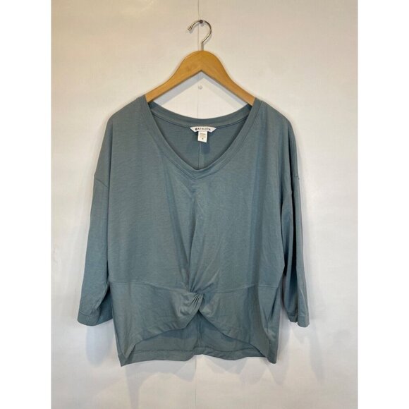 Athleta Medium Sage Green Embody Twist Front Top Crop Length 3/4 Sleeves - Picture 2 of 6
